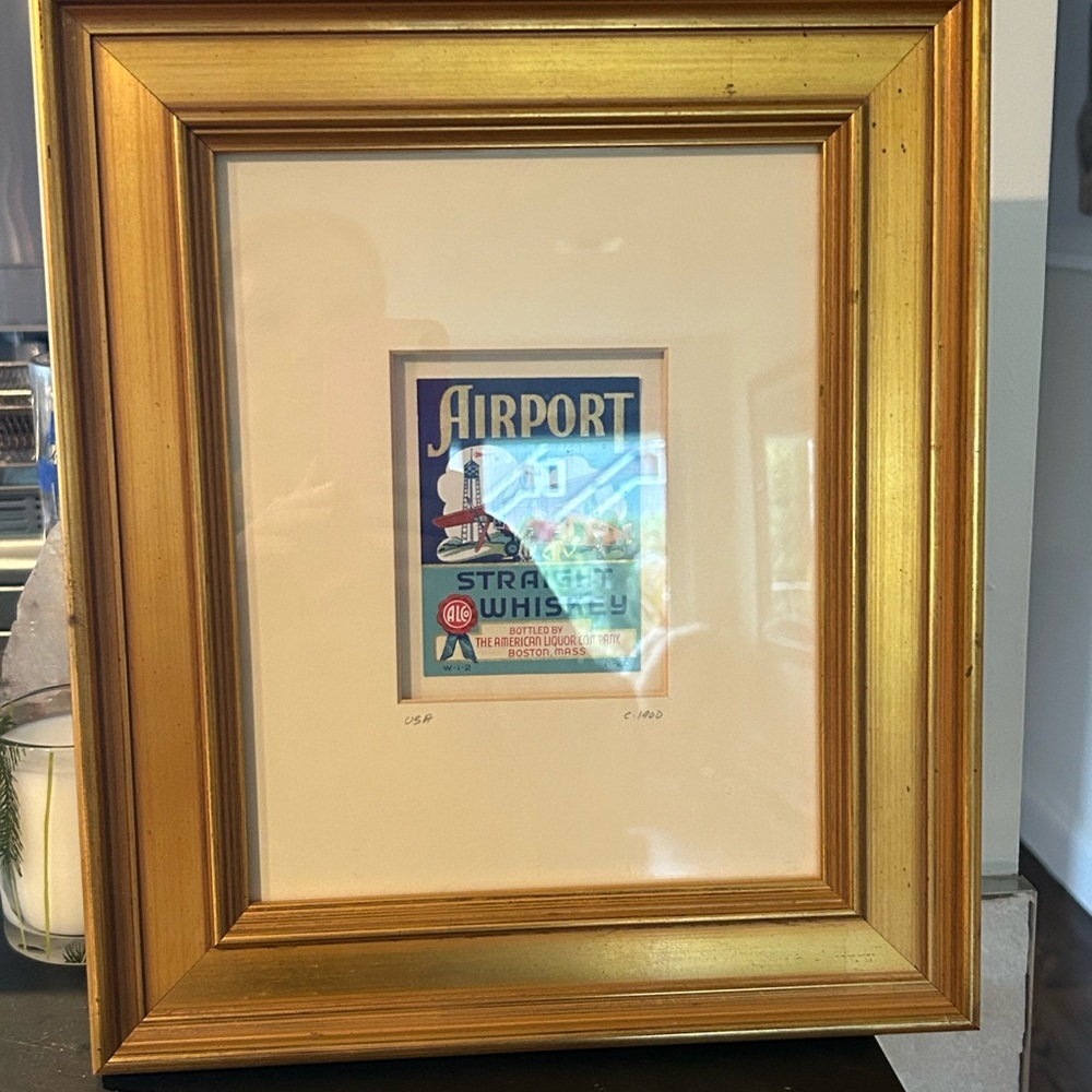 Vintage 1900”a Airport Whiskey label framed